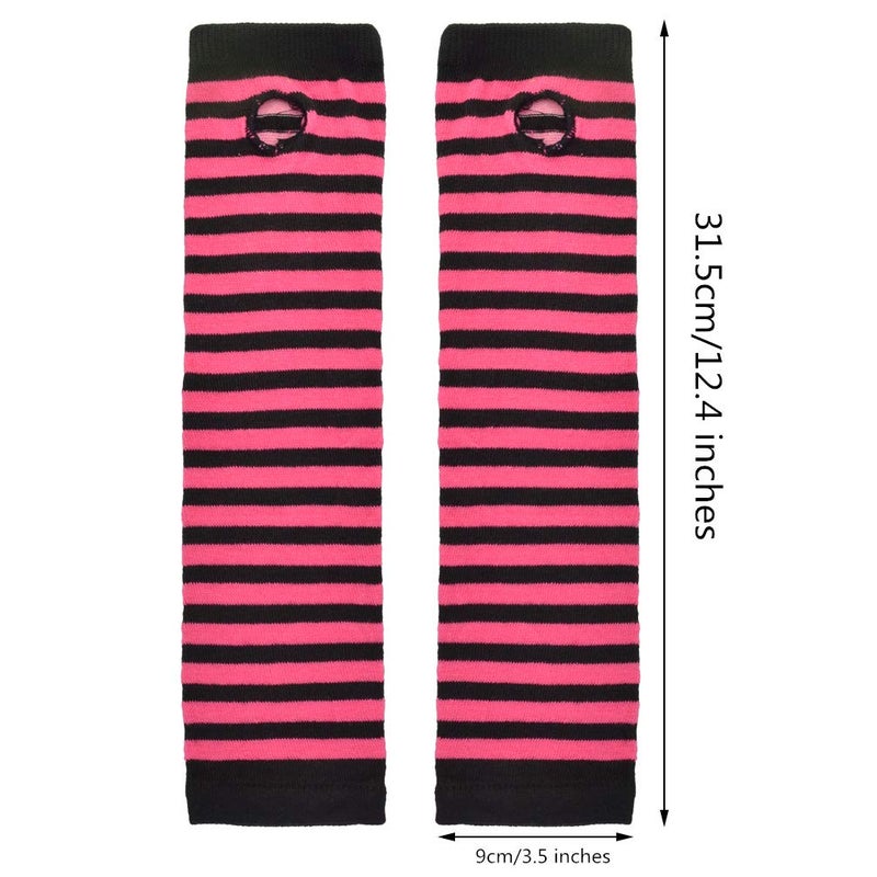 Tongcloud 12 Pairs Women Winter Long Fingerless Gloves - Knitted Arm Warmers, Thumbhole, Elbow Length, Stretchy (Color Set 1, 11.8x3.5'') - Image 2